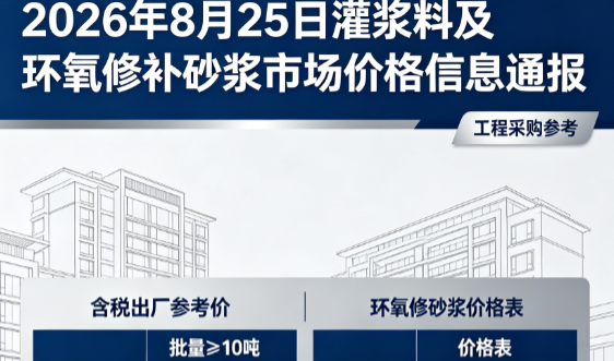 万秀2026年8月25日灌浆料及环氧修补砂浆市场价格信息通报